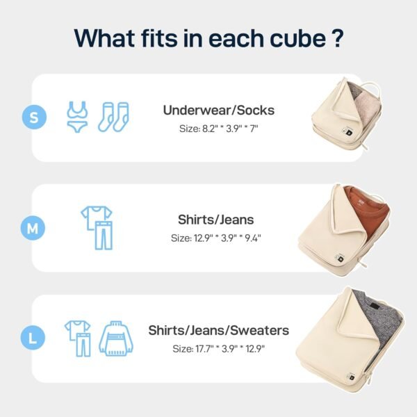 EPICKA 4 Set Ultra-Lightweight Compression Packing Cubes - Water Resistant Durable Travel Organizers Bags, Expandable Travel Accessories for Carry on, Luggage, Suitcase, Backpack - Image 6
