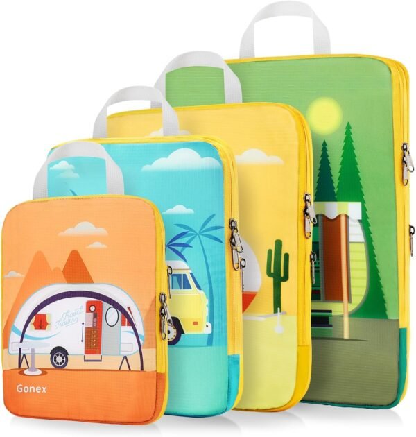 Gonex Compression Packing Cubes, 4pcs Expandable Storage Travel Luggage Bags Organizers, Travel Cubes for Suitcase Carry On (RV) - Image 2