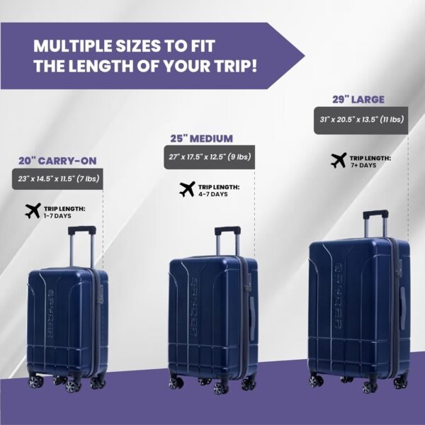 Spyder Carve 3 Piece Set with 360° Spinner Wheels, TSA Approved Lock, (20 Inch, 25 Inch, 29 Inch) Navy - Image 3