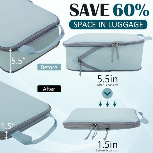 Compression Packing Cubes for Travel, 2 Set Compression Bags Travel Cubes for Packing Suitcase Organizer Bags Set, Travel Accessories Luggage Organizer Bags, Blue - Image 5