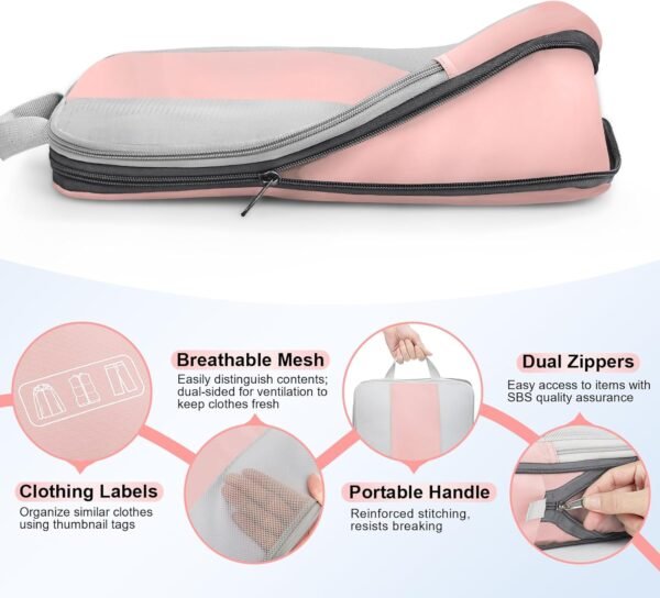 10 Set Compression Packing Cubes for Travel Essentials,Compressible Expandable Packing Cubes for Suitcase,OlarHike Luggage Organizer Bags for Travel,Handy Helper for Organizing Clothes(Pink) - Image 7