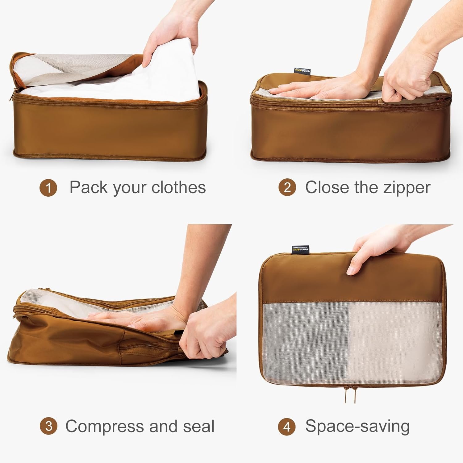 6 Set Compression Packing Cubes for Travel Essentials, Luggage Organizers for Carry On Suitcases, Space Saving Storage Bags (Dark Brown) - Image 5