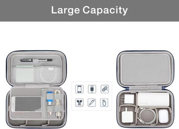 MOSISO Electronic Organizer Travel Case Compatible with MacBook Power Adapter, Compatible with Magic Mouse & Pencil, SD Card, USB Flash Disk with 4 Modular Insert & 2 Cable Tie & Snap Hook, Navy Blue - Image 3