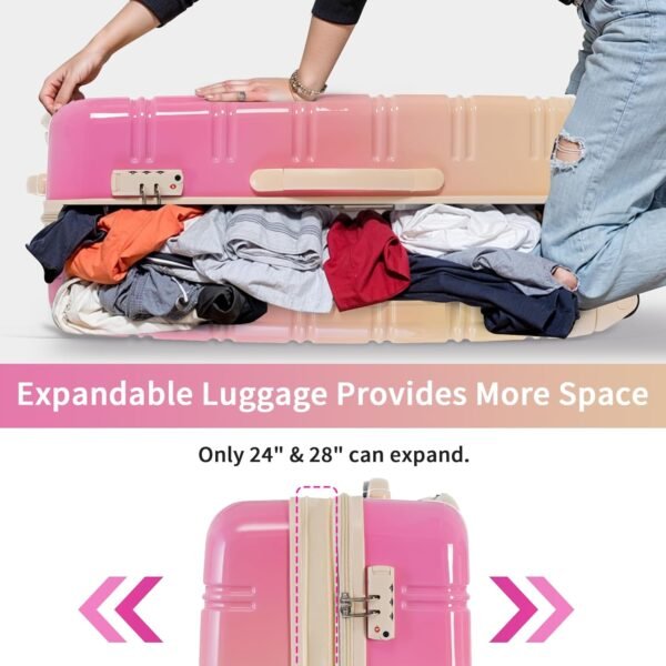 Merax Suitcase Set, Hardshell Luggage Sets 3 Piece with Spinner Wheels, Expandable Gradient Color Suitcase with TSA Lock Lightweight 20" 24" 28", Pink and Yellow - Image 7
