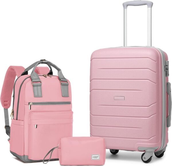 LARVENDER 3-Piece Carry On Luggage for Women,Hard Shell Suitcase 20Inch Carry On Luggage 22x14x9 Airline Approved, Spinner Wheel and TSA Lock（Pink 20Inch/BP/TB） - Image 2