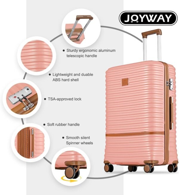 Joyway Expandable Luggage Sets 5 Piece Carry on and Check,Hardside Suitcase with Spinner Wheels and TSA Lock (Pink,20/24) - Image 9