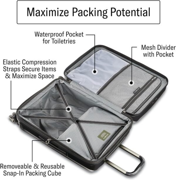 Samsonite Octiv Lightweight Hardshell 3-Piece Luggage Set (20/24/28) - Durable & Impact Resistant, 360° Aero Trac Spinner Wheels, Adjustable Telescopic Handle, Expandable, TSA Approved Lock - Silver - Image 3