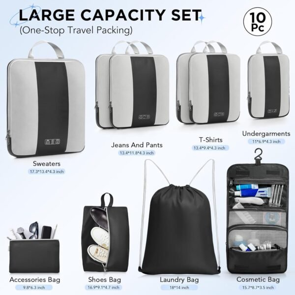 10 Set Compression Packing Cubes for Travel Essentials,Compressible Expandable Packing Cubes for Suitcase,OlarHike Luggage Organizer Bags for Travel,Handy Helper for Organizing Clothes(Black) - Image 3