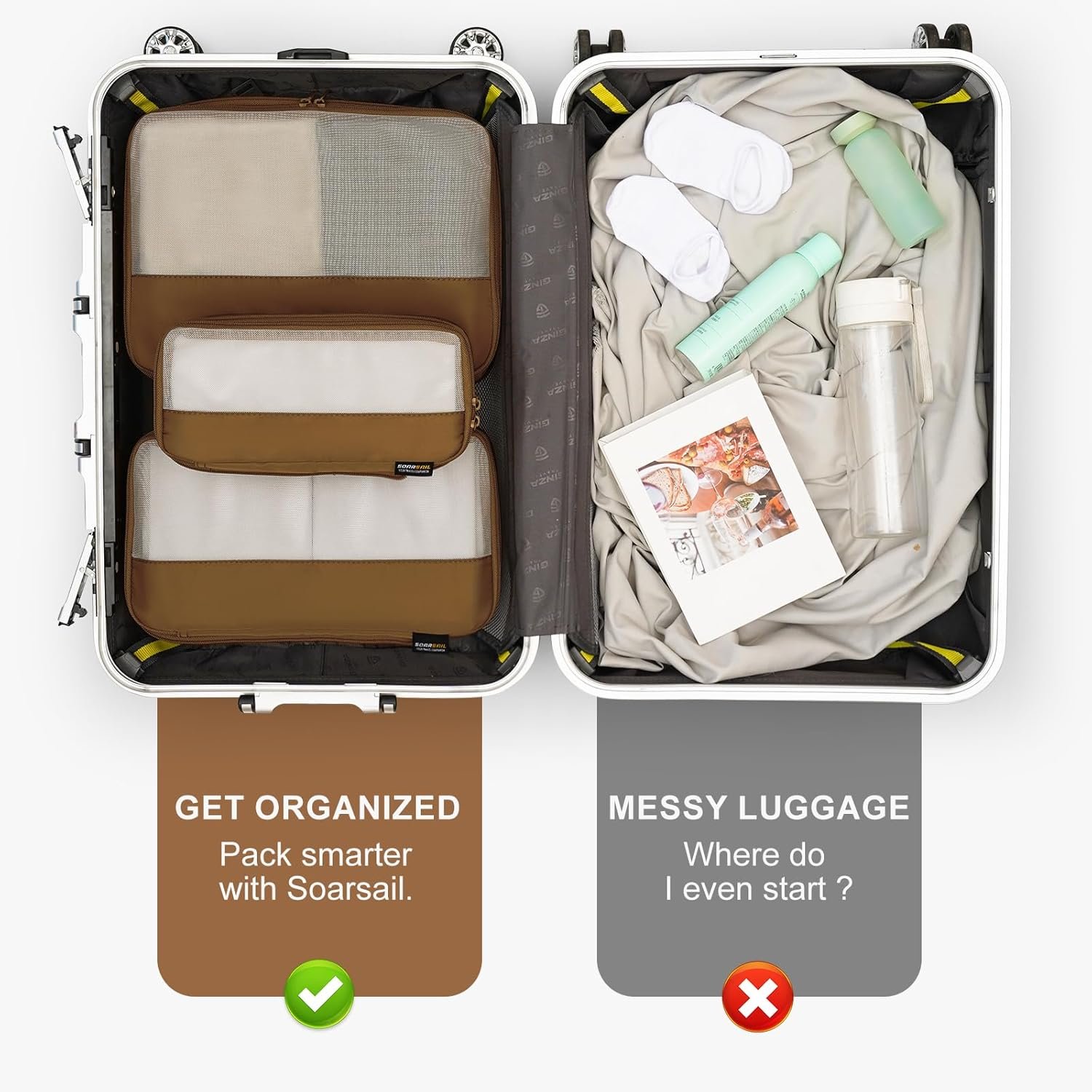 6 Set Compression Packing Cubes for Travel Essentials, Luggage Organizers for Carry On Suitcases, Space Saving Storage Bags (Dark Brown) - Image 7