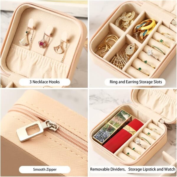 Travel Jewelry Case, Mini Portable Jewelry Travel Boxes, Small Jewelry Organizer for Rings, Earrings, Pendants, Watches, Necklaces, Lipsticks Organizer Storage Holder Case (Pink) - Image 6