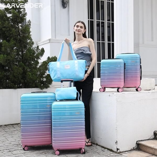 LARVENDER Luggage Sets 6 Piece, Expandable PC+ABS Hardside Multicolor Suitcase Sets with TSA Lock Double Spinner Wheels, Cotton Candy - Image 9