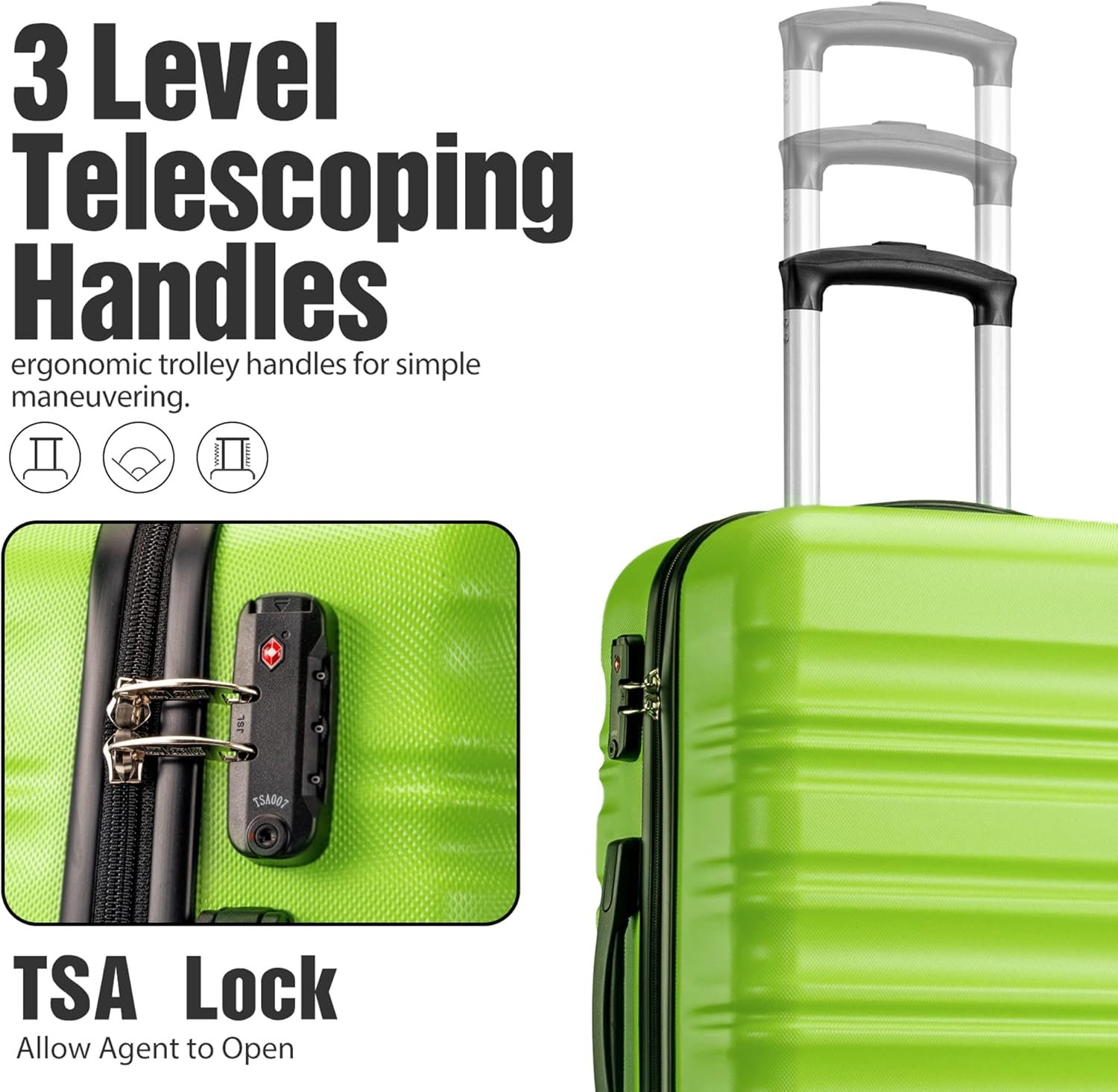 LONG VACATION Luggage Set 4 Piece Luggage with ABS hardshell TSA Lock Spinner Wheels Carry on Suitcase (APPLE GREEN, 6 piece set) - Image 4