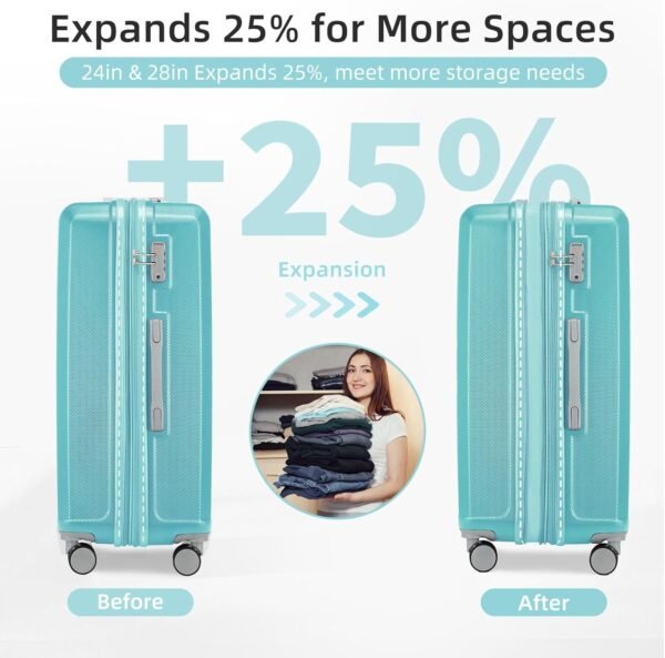 LARVENDER Luggage Set 6 Piece Large Suitcases with Wheels, Suitcase Set ABS Hard Shell Luggage Sets with Spinner Wheels, Carry On Luggage TSA Lock Travel Luggage for Men Women(Sky Blue) - Image 4