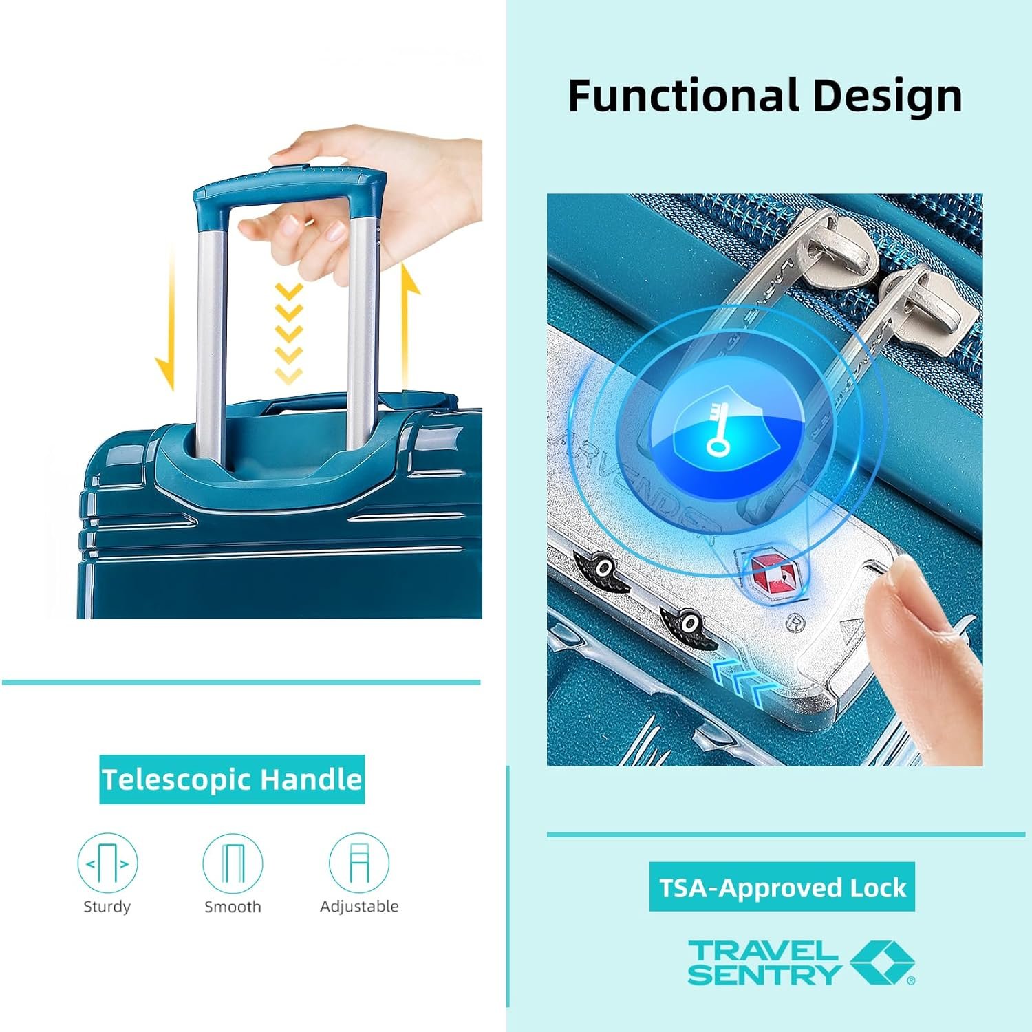 LARVENDER Luggage Sets 6 Piece, Expandable PC+ABS Hardside Multicolor Suitcase Sets with TSA Lock Double Spinner Wheels, Ocean Breeze - Image 4