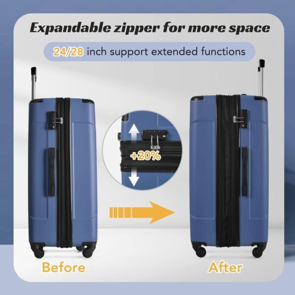 Merax Luggage Expandable Lightweight Spinner Suitcase with Corner Guards (Blue, 3-Piece Set (20/24/28) - Image 5