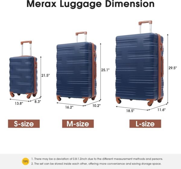 Merax Hardside Spinner Luggage with TSA Lock Expandable Lightweight Suitcase 20inch 24inch 28 inch Available(Navy and Brown, 3-piece Set(20/24/28)) - Image 7