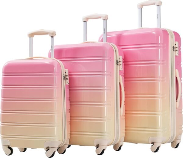 Merax Suitcase Set, Hardshell Luggage Sets 3 Piece with Spinner Wheels, Expandable Gradient Color Suitcase with TSA Lock Lightweight 20" 24" 28", Pink and Yellow - Image 2