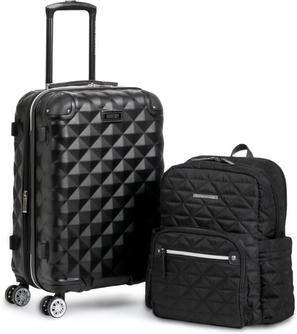 Kenneth Cole REACTION Diamond Tower Collection Lightweight Hardside Expandable 8-Wheel Spinner Travel Luggage, Black, 2-Piece Bundle (Carry On + Backpack) - Image 2