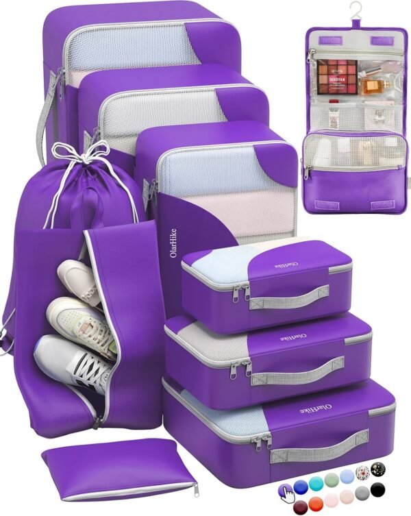 ALL INCLUDED 10 Set Durable Packing Cubes for Suitcases,OlarHike Essentials for Travel, UPGRADED Anti-Tear Stitching, NEW Improved Luggage Packing Organizers for Travel Accessories (Purple) - Image 2