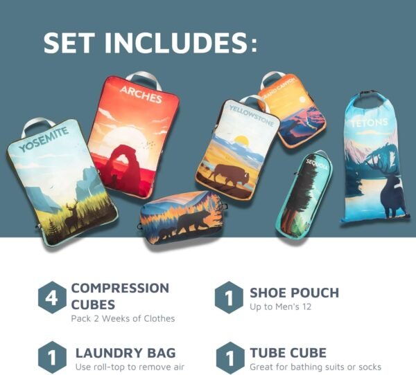 Packing Cubes for Travel-Extra Large Luggage Organizers 7 Piece Set-Ultralight, Expandable/Compression Bags for Clothes by TRIPPED Travel Gear (National Parks) - Image 3