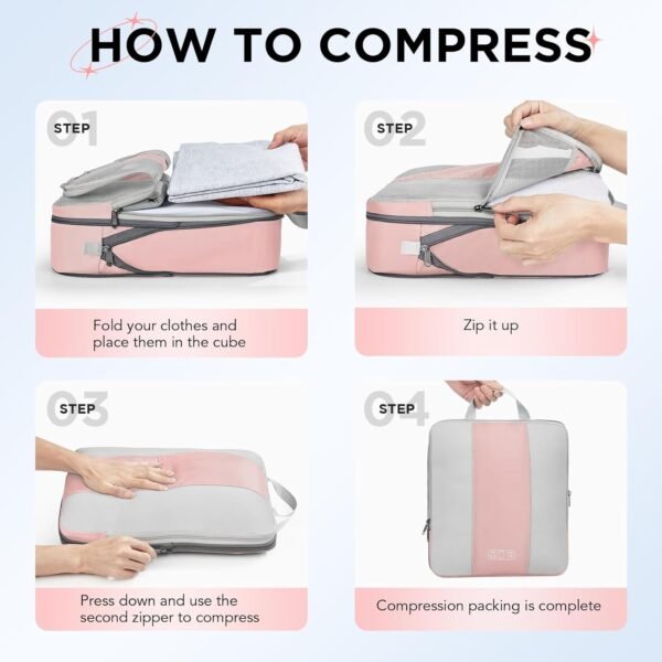 10 Set Compression Packing Cubes for Travel Essentials,Compressible Expandable Packing Cubes for Suitcase,OlarHike Luggage Organizer Bags for Travel,Handy Helper for Organizing Clothes(Pink) - Image 4