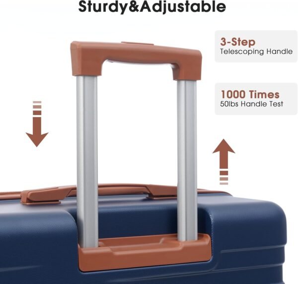 Merax Hardside Spinner Luggage with TSA Lock Expandable Lightweight Suitcase 20inch 24inch 28 inch Available(Navy and Brown, 3-piece Set(20/24/28)) - Image 5