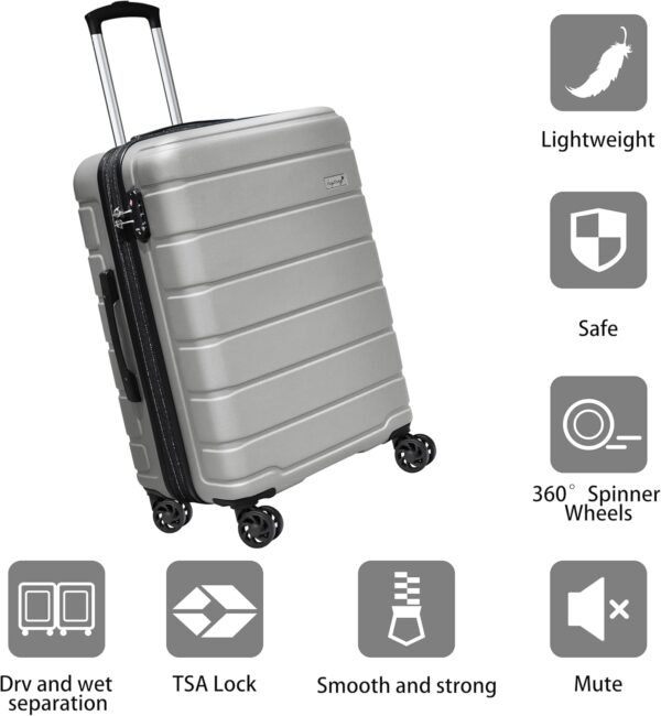 Explorer Light Weight Luggage Hardside Expandable Luggage Spinner Wheels Luggage Suitcase W/TSA Lock 3-Piece Luggage Set, Include 20" Carry on Luggage Suitecase (20in/24in/28in), Silver - Image 8
