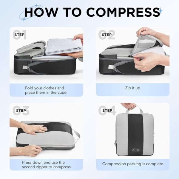 10 Set Compression Packing Cubes for Travel Essentials,Compressible Expandable Packing Cubes for Suitcase,OlarHike Luggage Organizer Bags for Travel,Handy Helper for Organizing Clothes(Black) - Image 4
