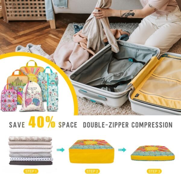 6 Set Boho Compression Packing Cubes Compressed Storage Bags for Carry on Suitcases Packaging Luggage Bags Organizers for Travel - Image 5