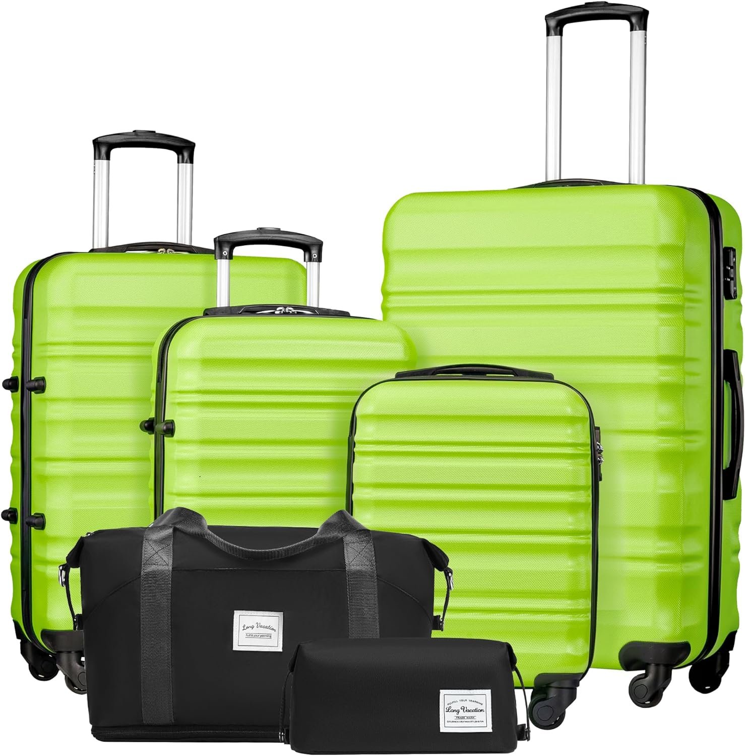 LONG VACATION Luggage Set 4 Piece Luggage with ABS hardshell TSA Lock Spinner Wheels Carry on Suitcase (APPLE GREEN, 6 piece set) - Image 2