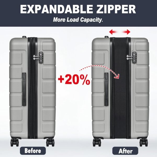 Explorer Light Weight Luggage Hardside Expandable Luggage Spinner Wheels Luggage Suitcase W/TSA Lock 3-Piece Luggage Set, Include 20" Carry on Luggage Suitecase (20in/24in/28in), Silver - Image 7