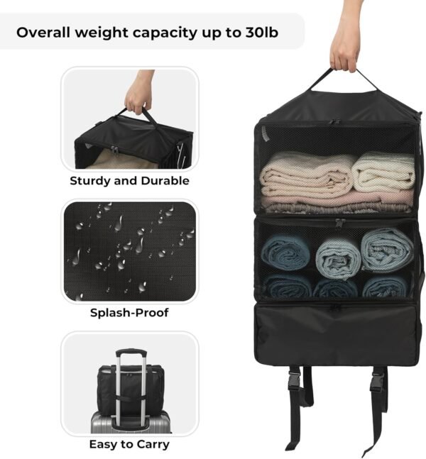 GRANNY SAYS Compression Packing Cubes for Travel, Extra Large Hanging Luggage Organizer, 3-Shelf Foldable Hanging Travel Shelves with 2 Hooks and Window, Packing Cubes for Carry on Suitcase Organizer - Image 6