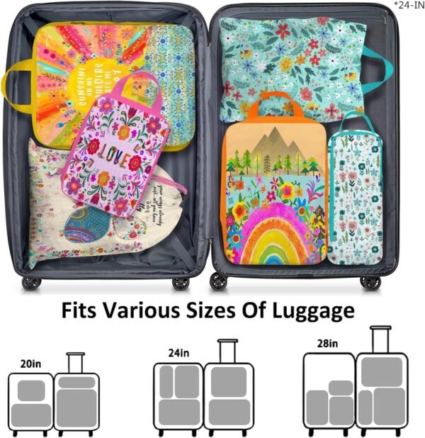 6 Set Boho Compression Packing Cubes Compressed Storage Bags for Carry on Suitcases Packaging Luggage Bags Organizers for Travel - Image 4