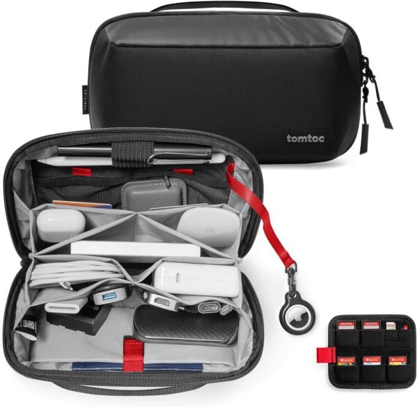 tomtoc Electronic Organizer Accessory Tech Pouch for MacBook Charger, Cables, Power Bank, Hard Drive, Cords, Water-resistant Storage Bag with Removable Card Slots for USB Adapter, Memory Card, Black - Image 2