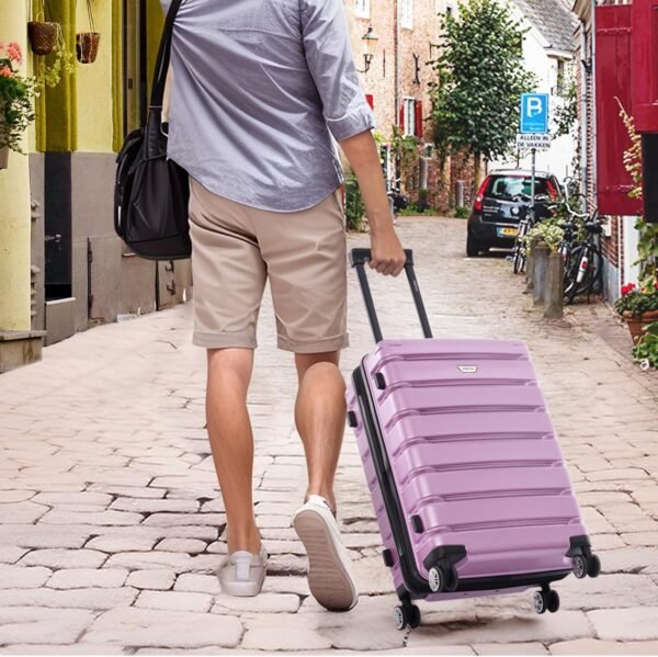 Merax Luggage Set 3 Piece, Hard Shell PC+ABS Lightweight Suitcase Set with Spinner Wheels, for Travel Women Men (Purple) - Image 3
