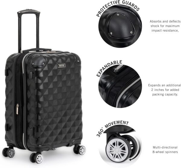 Kenneth Cole REACTION Diamond Tower Collection Lightweight Hardside Expandable 8-Wheel Spinner Travel Luggage, Black, 2-Piece Bundle (Carry On + Backpack) - Image 6