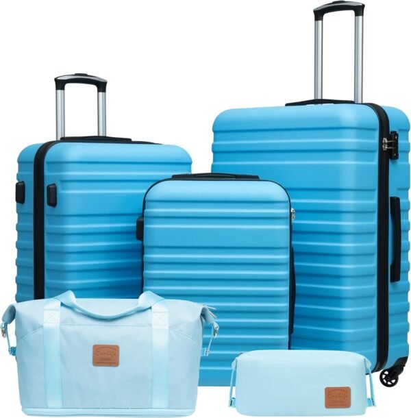 Coolife Suitcase Set 3 Piece Luggage Set Carry On Hardside Luggage with TSA Lock Spinner Wheels (Sky Blue, 5 piece set) - Image 2