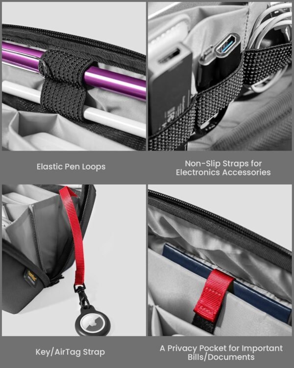 tomtoc Electronic Organizer Accessory Tech Pouch for MacBook Charger, Cables, Power Bank, Hard Drive, Cords, Water-resistant Storage Bag with Removable Card Slots for USB Adapter, Memory Card, Black - Image 4