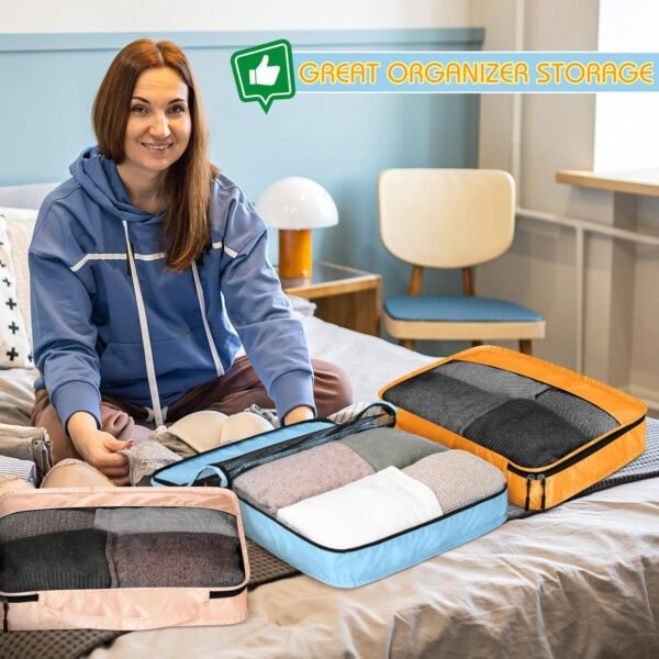 5 Pcs Packing Cubes for Suitcase Large Travel Cubes Carry on Luggage Organizer Bags for Clothes Accessories (L,Pastel) - Image 8