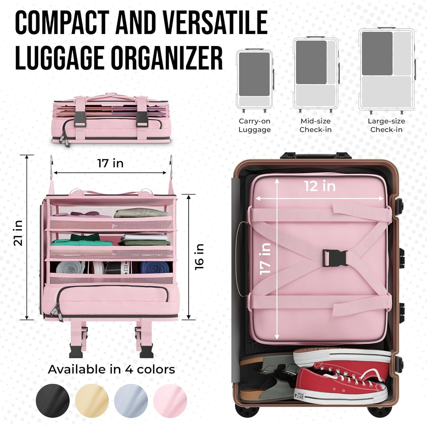 Voyaj Hanging Suitcase Organizer for Travel - Carry On Closet, Luggage Organizers, Travel Organizer - Easily Fits Carry On for Wrinkle Free Packing - Image 4