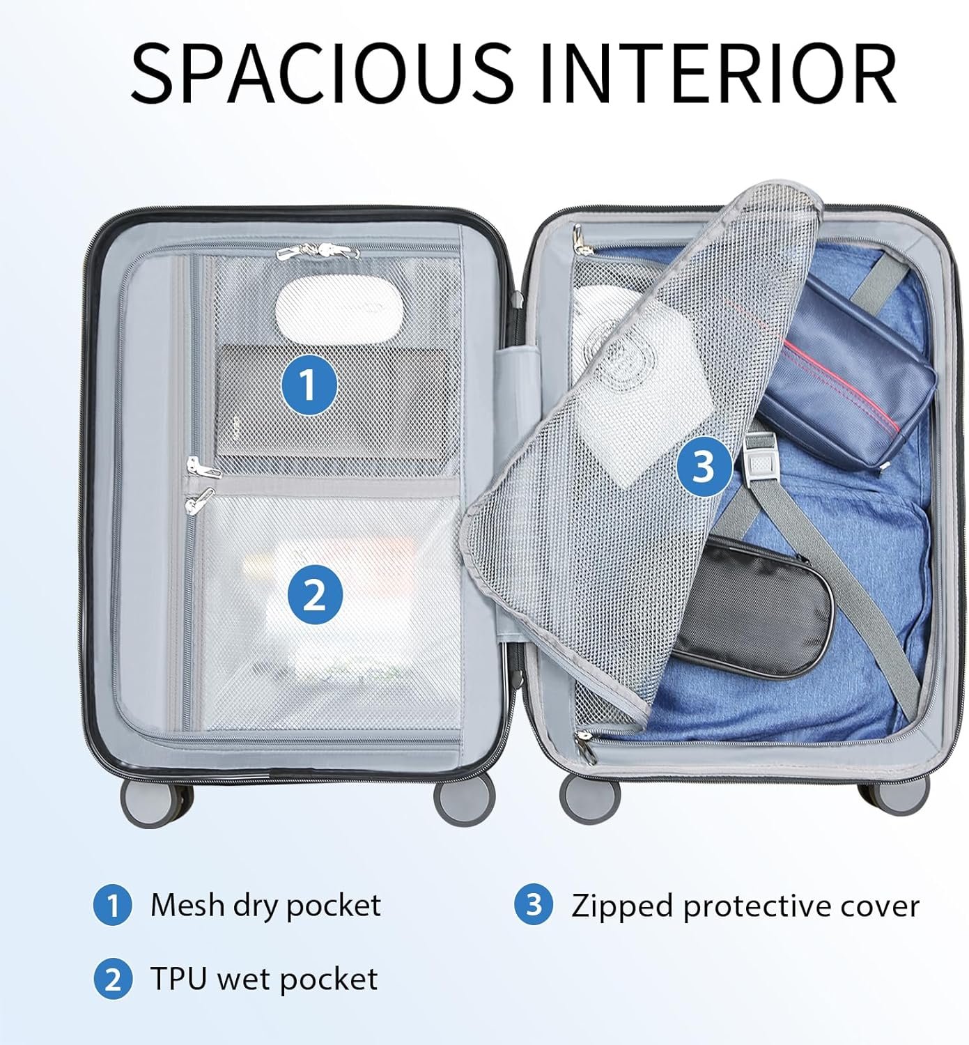 KROSER Hardside Expandable Carry On Luggage with Spinner Wheels & Built-in TSA Lock, Durable Suitcase Rolling Luggage with USB Port, Carry-On 20-Inch, Light Blue - Image 4