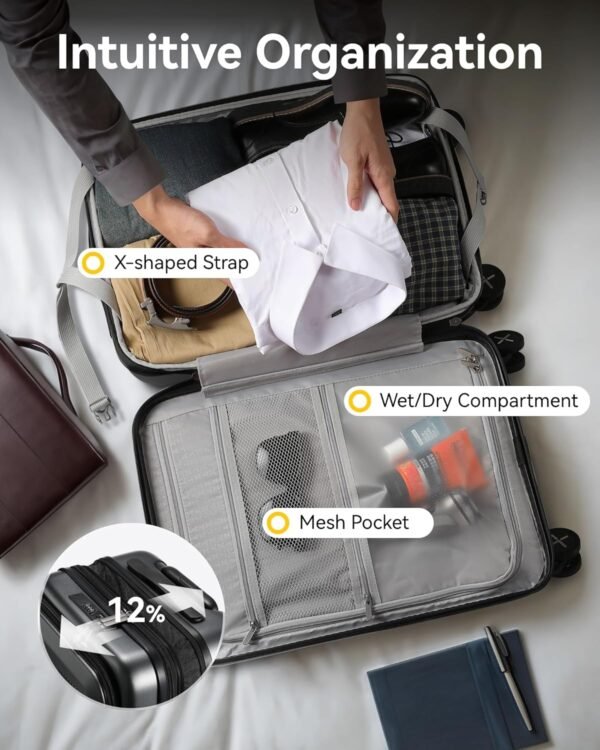 LUGGEX Carry on Luggage 22x14x9 Airline Approved, Expandable PC Hard Shell Suitcase with Front Pocket, Luggage with USB Port (White, 20 Inch, 36.7L) - Image 6