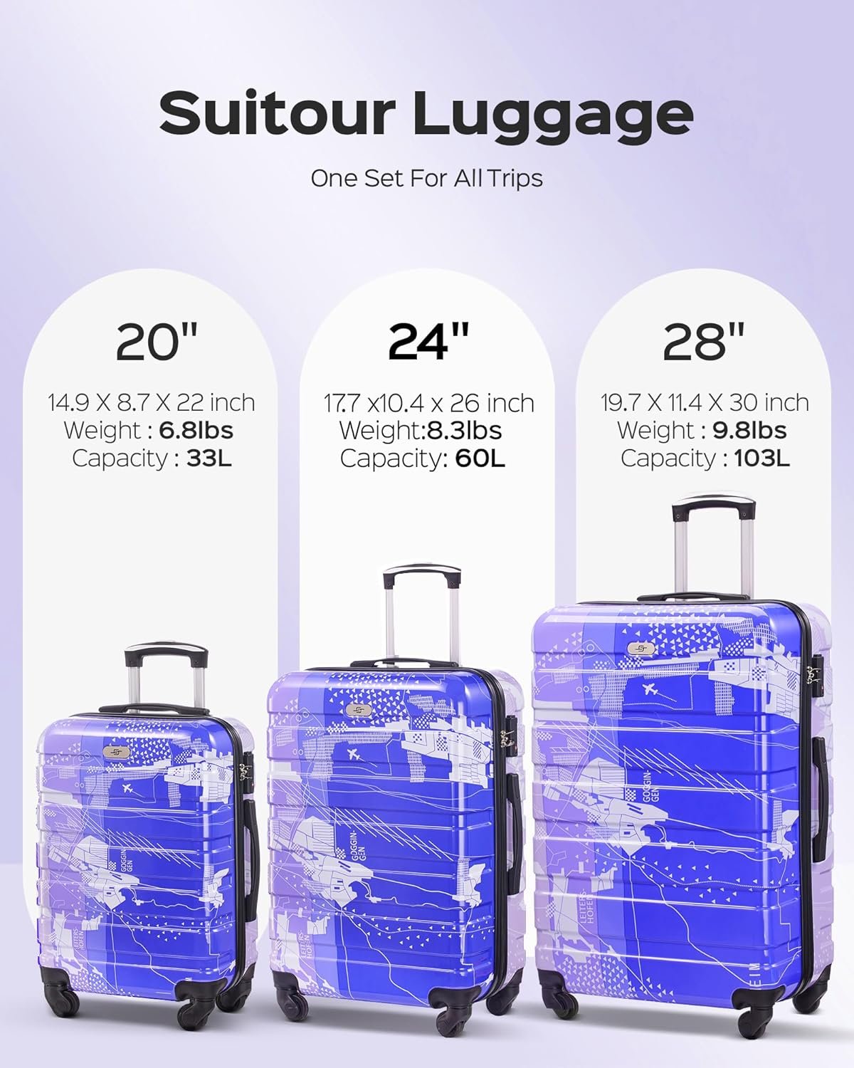 Suitour Luggage sets 2 piece,Hardside Lightweight 20 inch Carry on Suitcase and 28 inch Luggage with Spinner Wheels(20in/28in) - Image 5