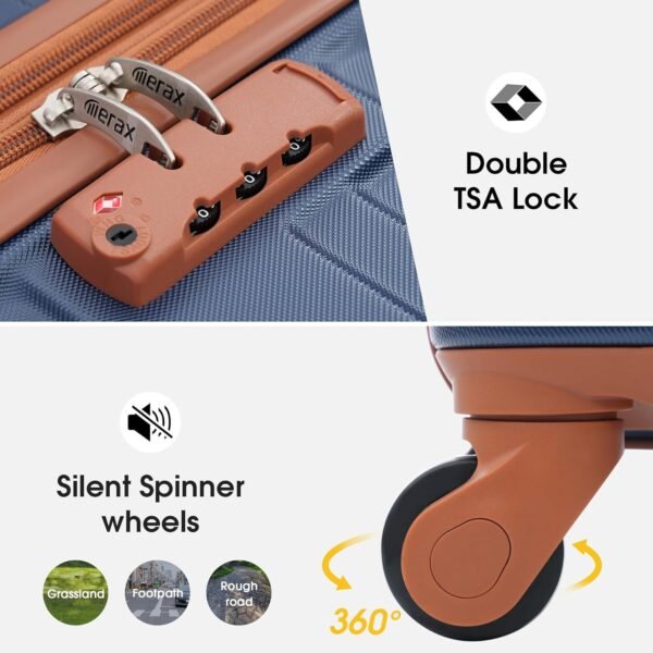 Merax Hardside Spinner Luggage with TSA Lock Expandable Lightweight Suitcase 20inch 24inch 28 inch Available(Navy and Brown, 3-piece Set(20/24/28)) - Image 6