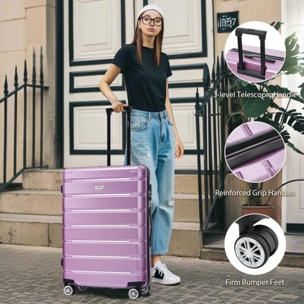 Merax Luggage Set 3 Piece, Hard Shell PC+ABS Lightweight Suitcase Set with Spinner Wheels, for Travel Women Men (Purple) - Image 5