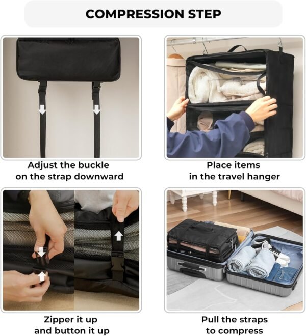GRANNY SAYS Compression Packing Cubes for Travel, Extra Large Hanging Luggage Organizer, 3-Shelf Foldable Hanging Travel Shelves with 2 Hooks and Window, Packing Cubes for Carry on Suitcase Organizer - Image 9