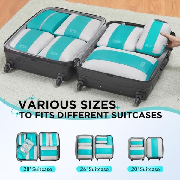 10 Set Compression Packing Cubes for Travel Essentials,Compressible Expandable Packing Cubes for Suitcase,OlarHike Luggage Organizer Bags for Travel,Handy Helper for Organizing Clothes(Cyan) - Image 9