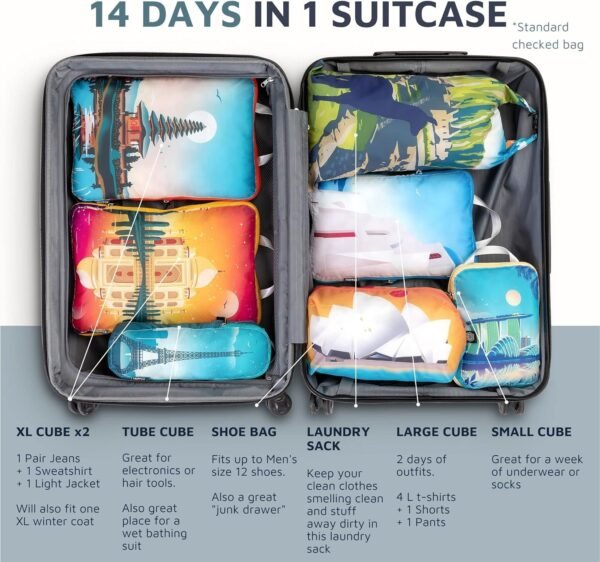 Large Packing Cubes for Travel-Extra Large Luggage Organizers 7 Piece Set-Ultralight, Expandable/Compression Bags for Clothes by TRIPPED Travel Gear (Bucketlist) - Image 4