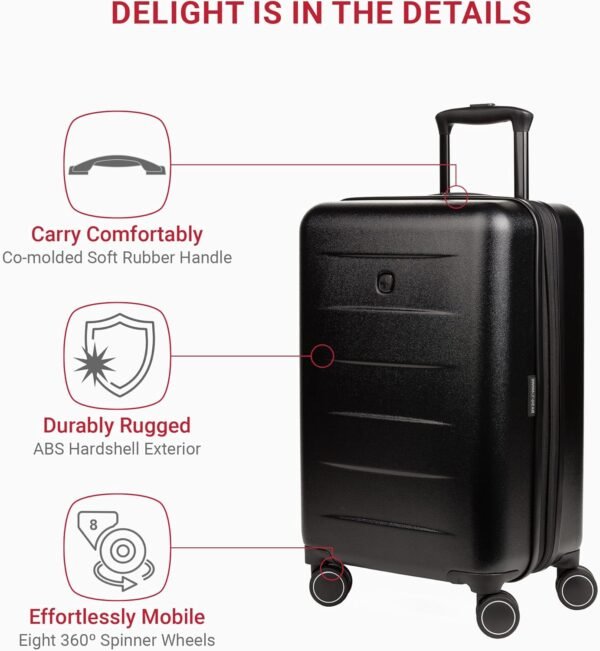 SwissGear 8020 Eclipse Hardside Expandable Luggage with Spinner Wheels, Black, Carry-On 18-Inch - Image 4