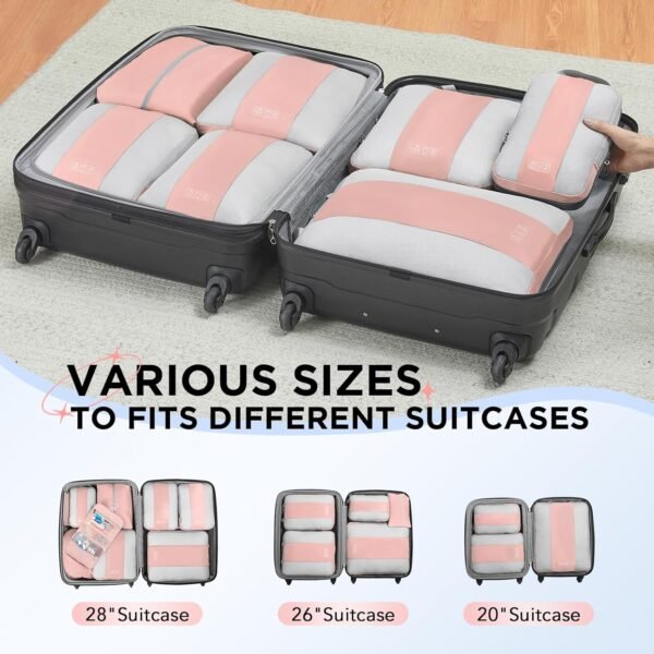 10 Set Compression Packing Cubes for Travel Essentials,Compressible Expandable Packing Cubes for Suitcase,OlarHike Luggage Organizer Bags for Travel,Handy Helper for Organizing Clothes(Pink) - Image 9